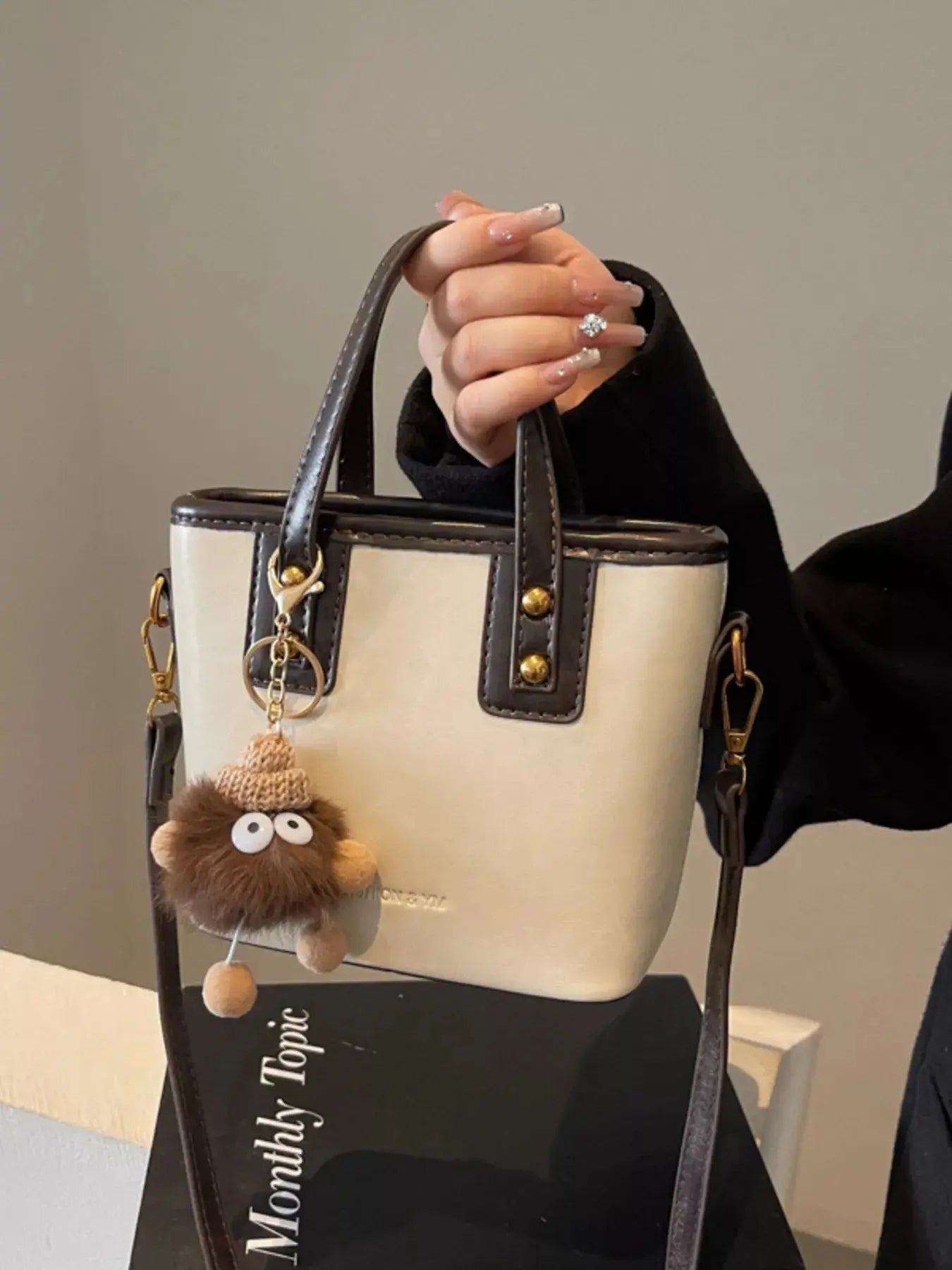 Leather Crossbody Bag with Charm