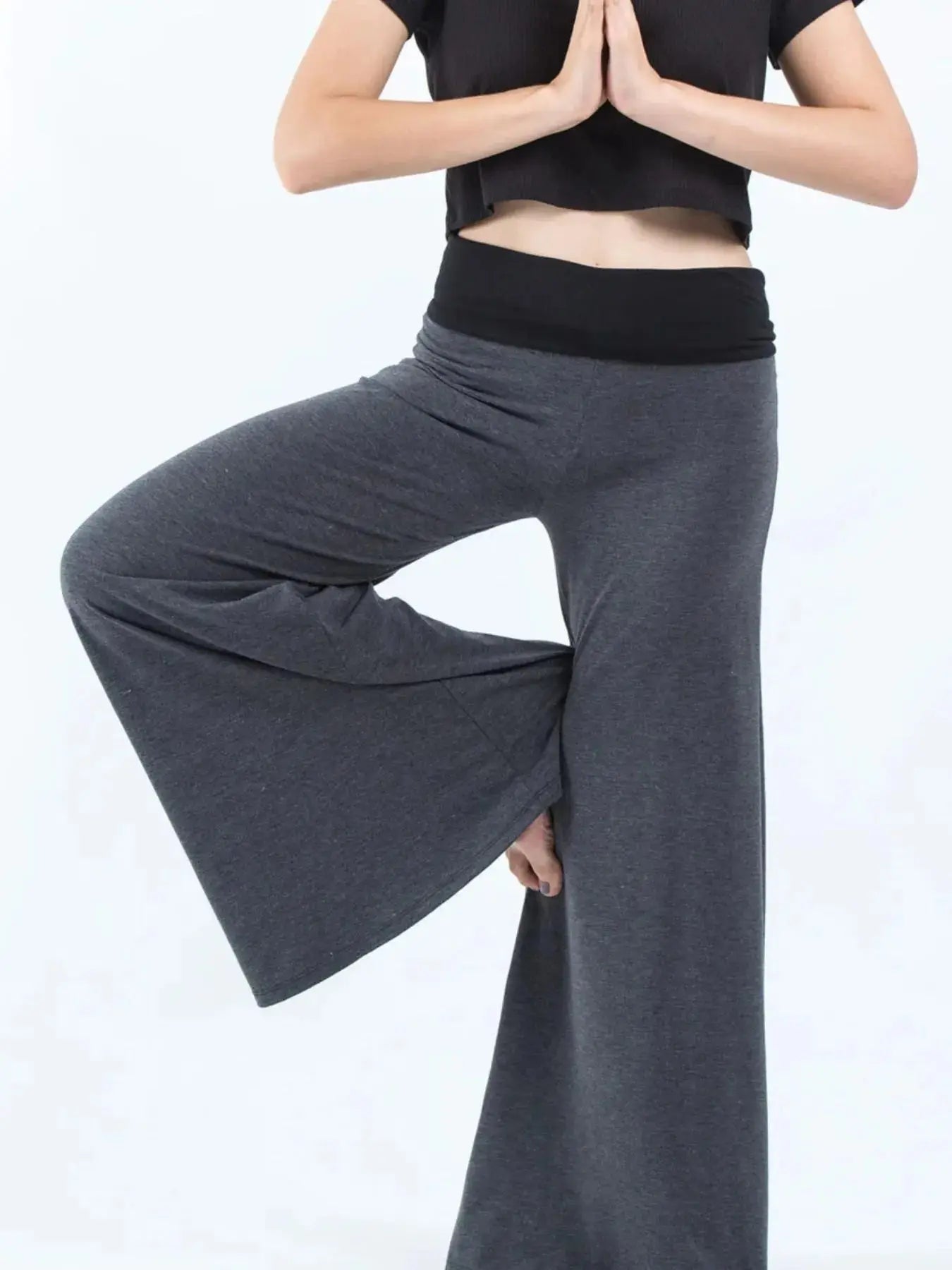 High Waisted Wide Leg Yoga Pants with Contrast Waistband