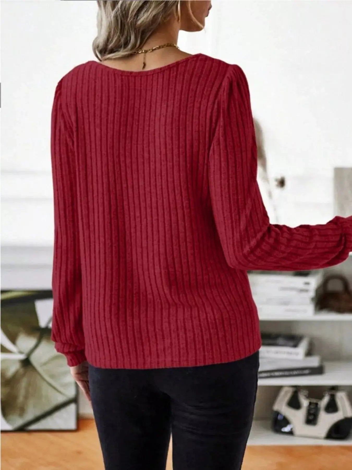 Ribbed Knit Long Sleeve T Shirt