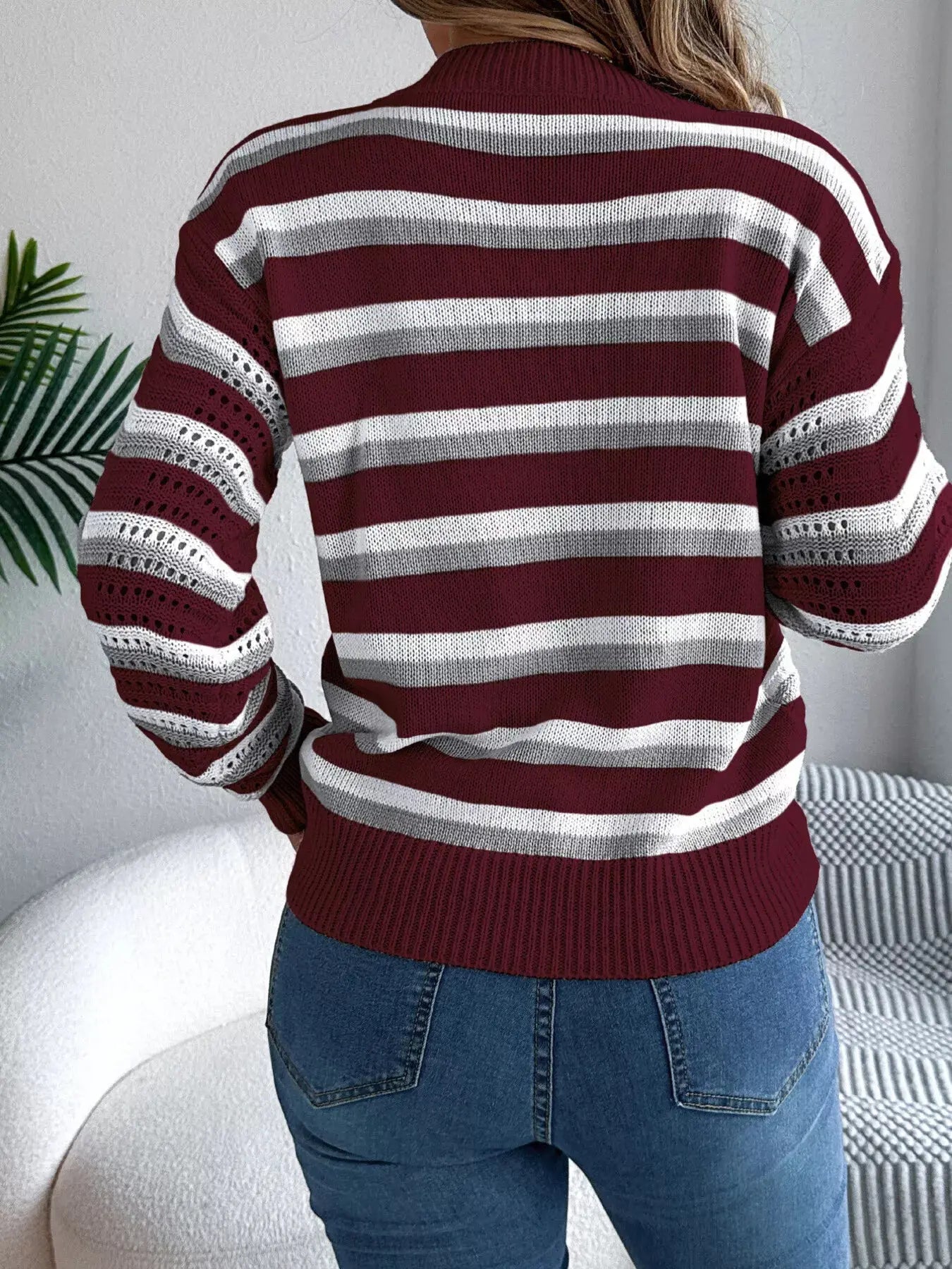 Round Neck Striped Long Sleeve Sweater