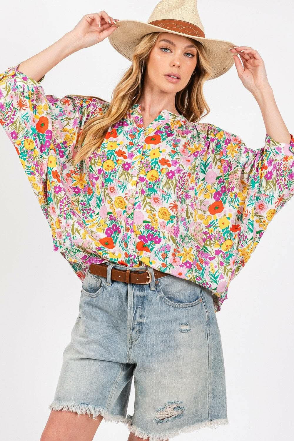 Pants Trendsi Floral Button Down Women's Casual Shirt Lightweight Top