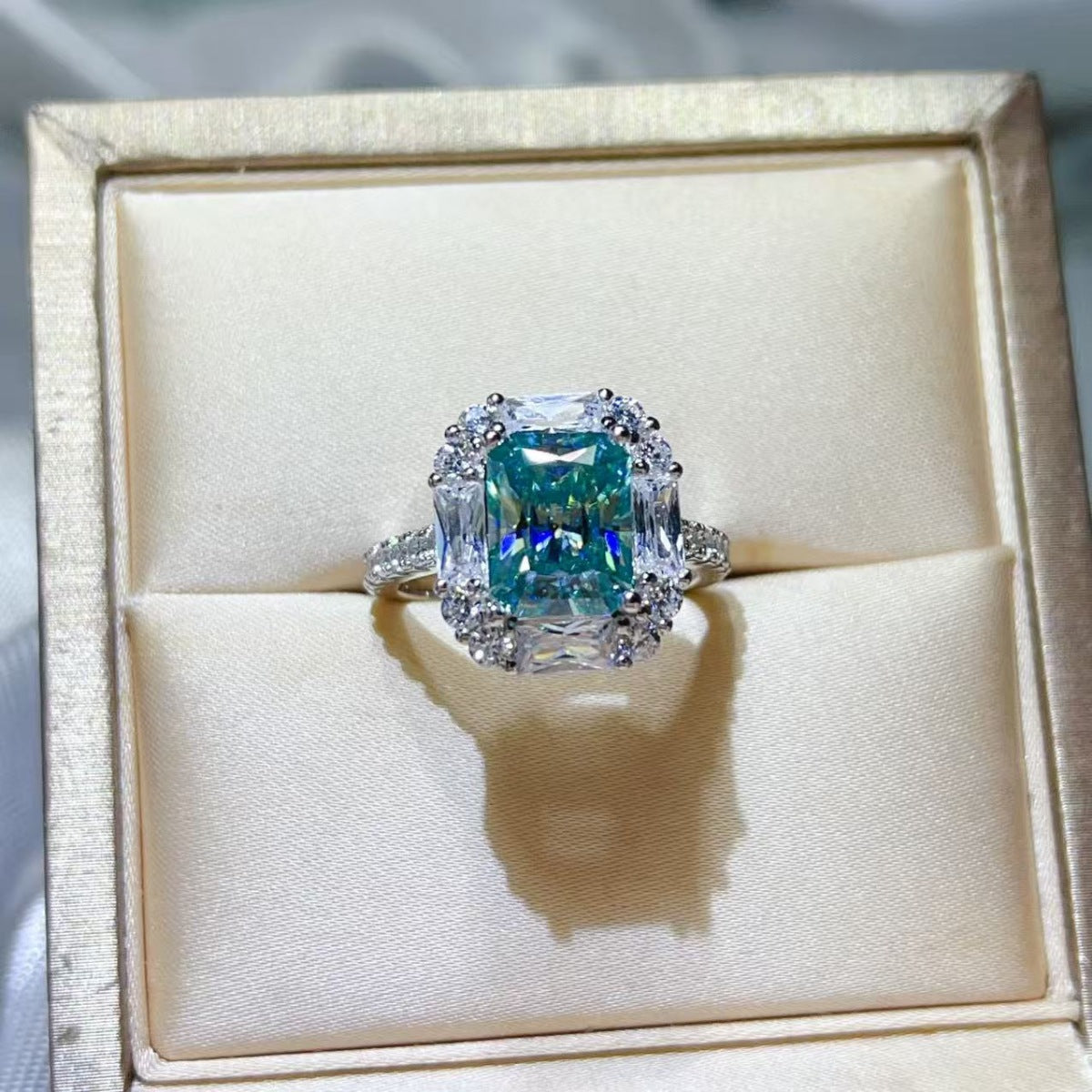 Blue 3 Carat Moissanite Ring 925 Sterling Silver