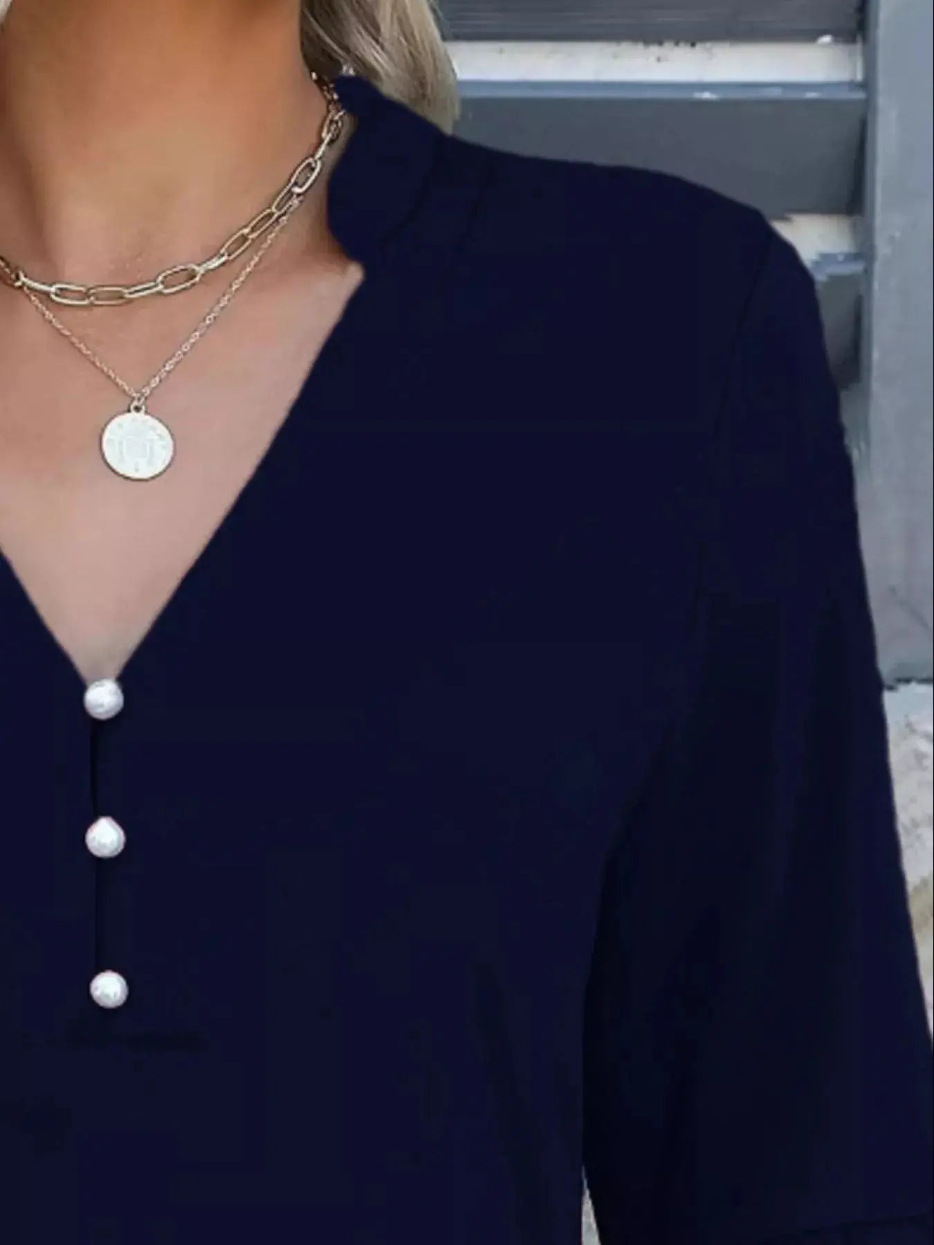 Full Size Notched Flounce Sleeve Blouse