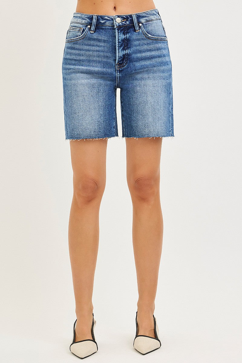 RISEN Tummy Control High Rise Raw Hem Denim Shorts