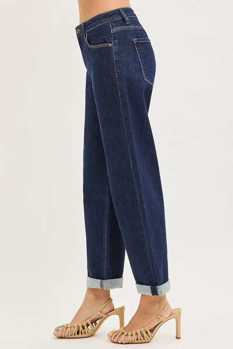 RISEN Jeans - Slouchy Cropped  Boyfriend Jeans With Cuffed Hem