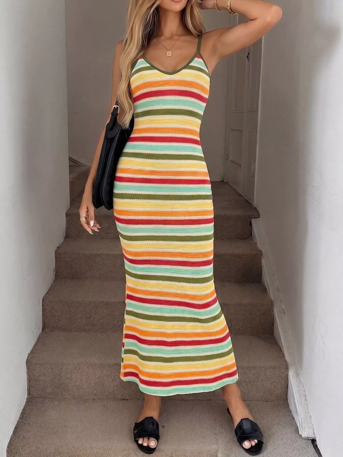 Striped Knit Bodycon Midi Dress