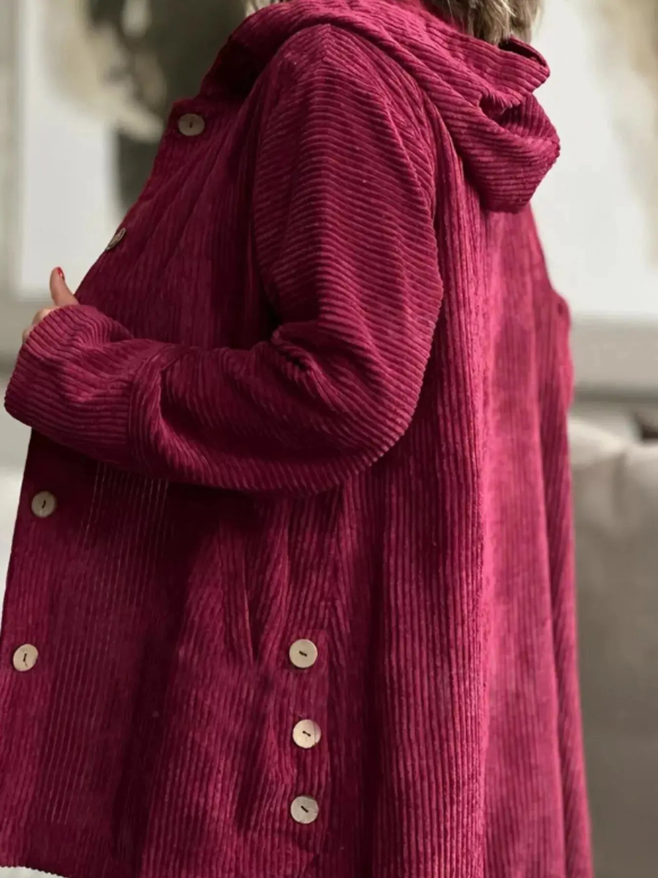 Full Size Corduroy Hooded Button Up Jacket