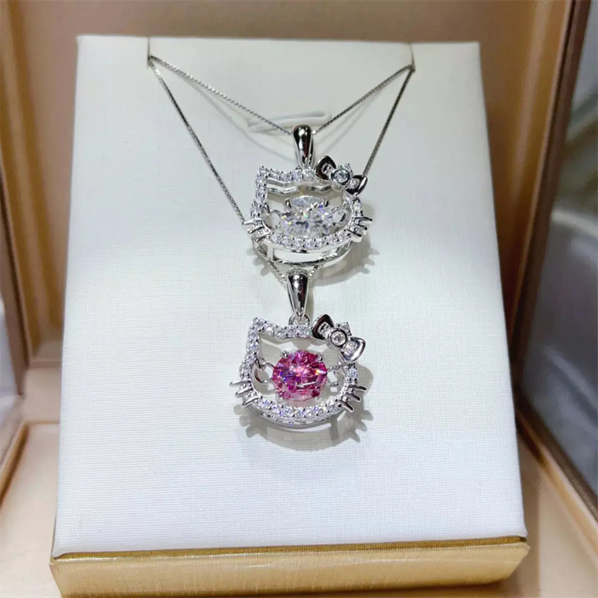 925 Sterling Silver Cat Ear 2 Carat Moissanite Pendant