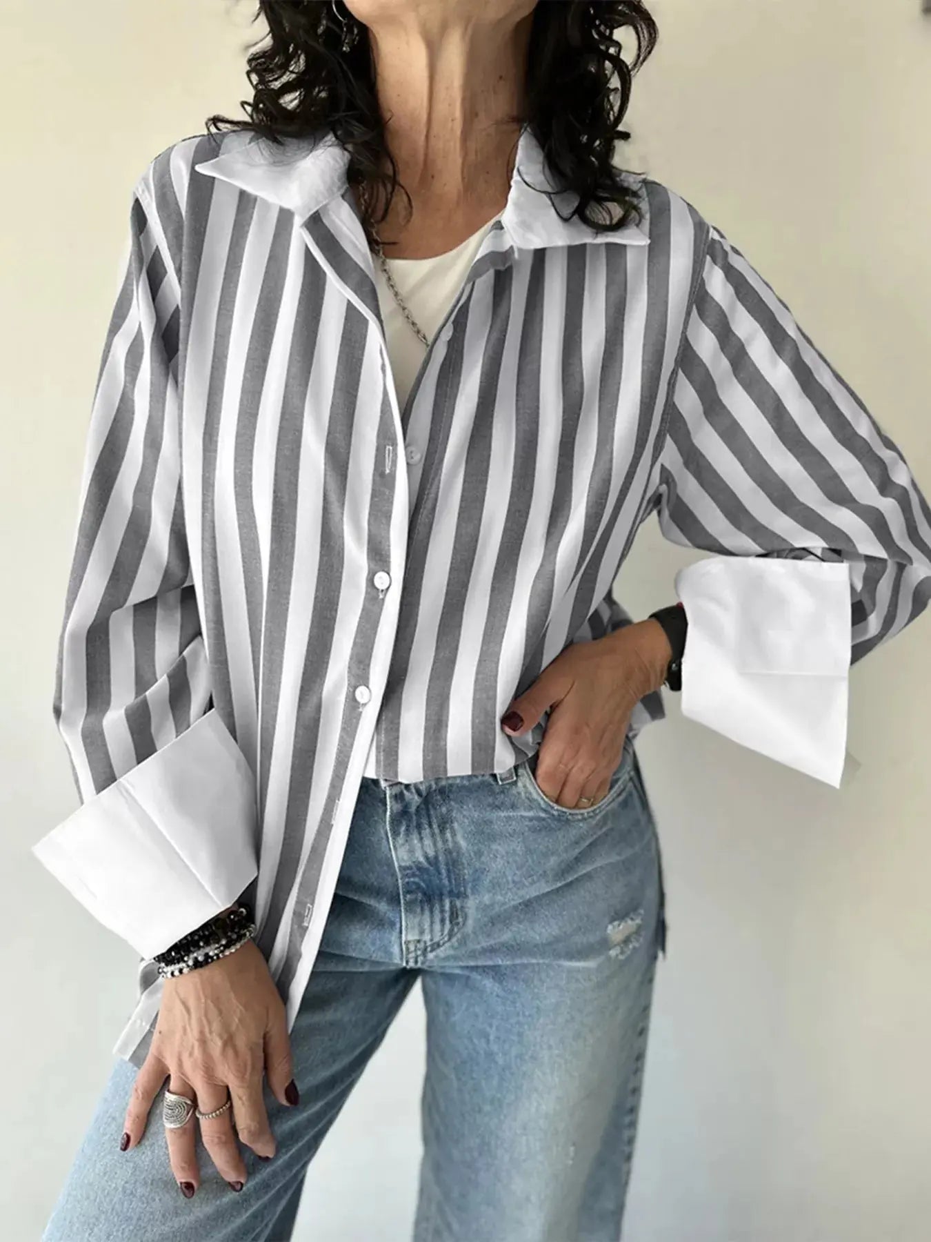 Striped Oversized Button Up Shirt