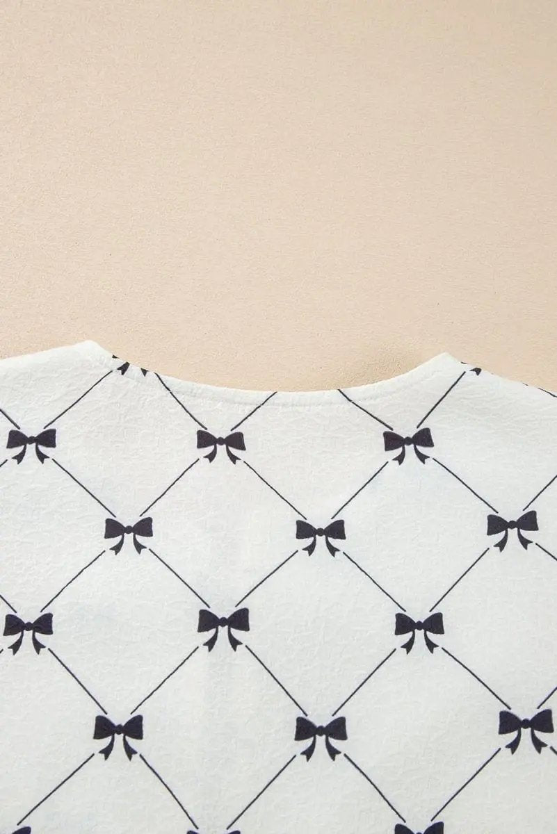 Accessories Love Salve White Bowknot Blouse Women's Elegant Top Front Knots Bubble Sleeve