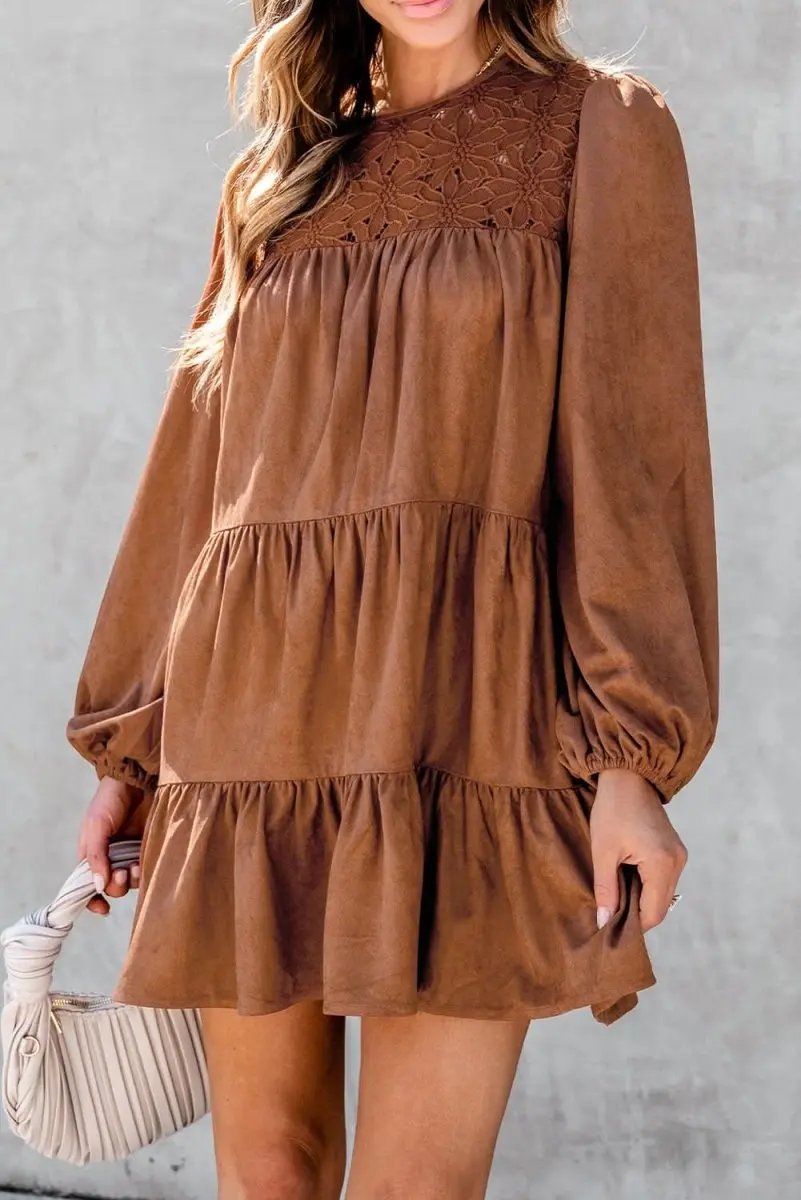 Crochet Mini Dress | Love Salve Chestnut