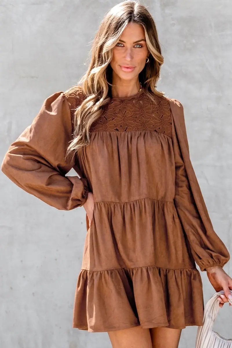 Crochet Mini Dress | Love Salve Chestnut