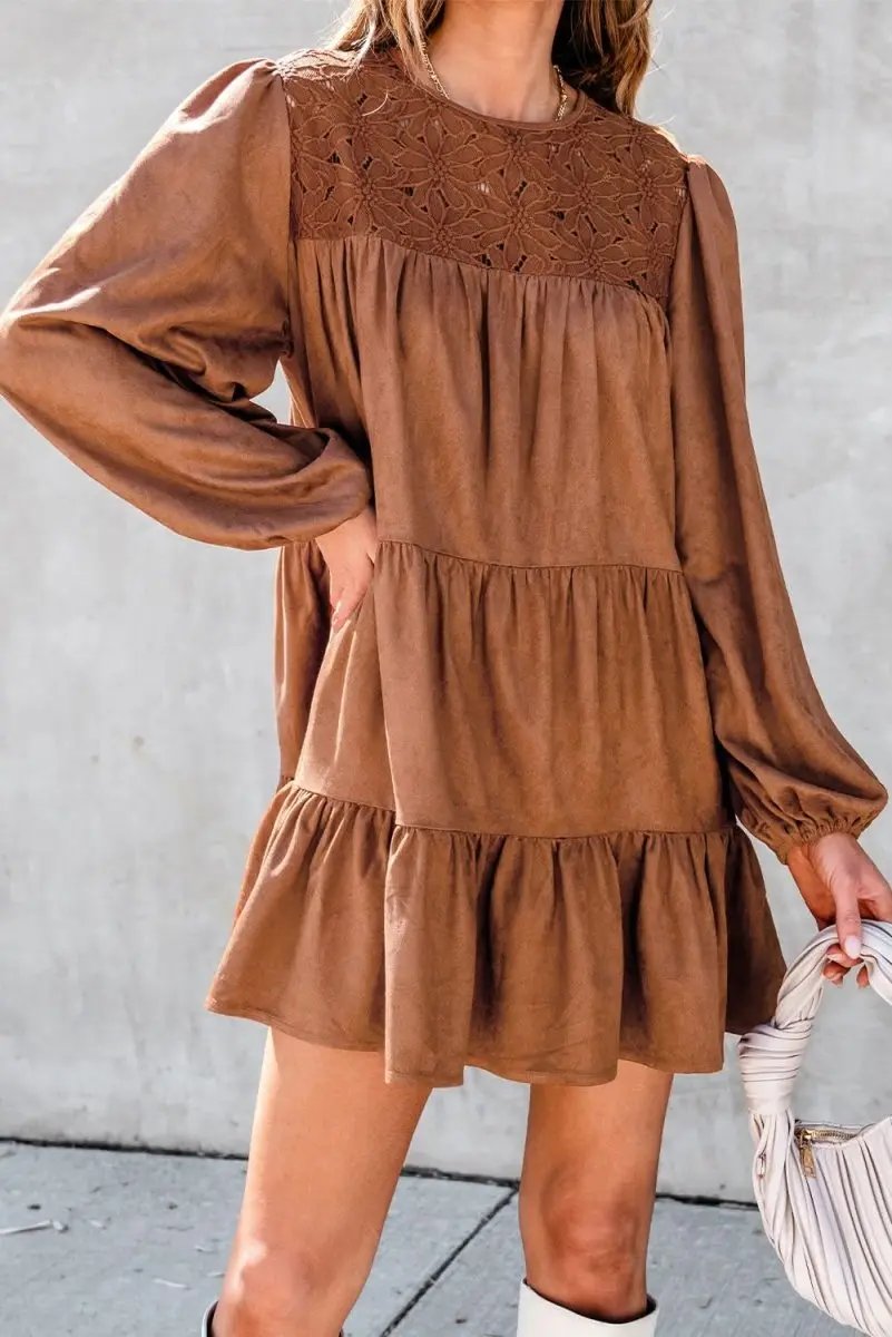 Crochet Mini Dress | Love Salve Chestnut
