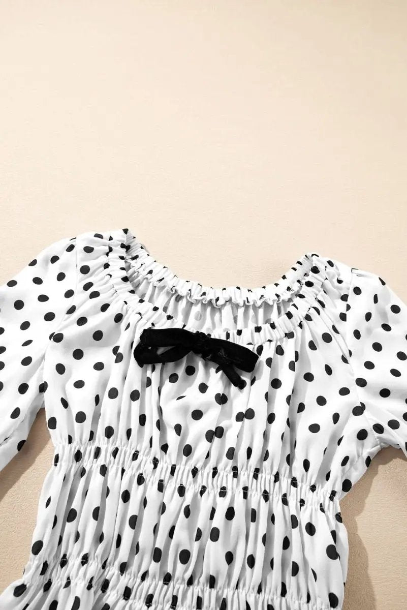 Love Salve Black Polka Dot Peplum Top With Bow Detail