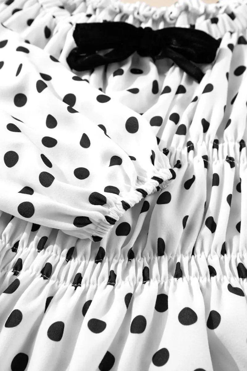Love Salve Black Polka Dot Peplum Top With Bow Detail