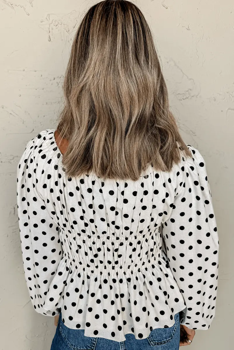 Love Salve Black Polka Dot Peplum Top With Bow Detail