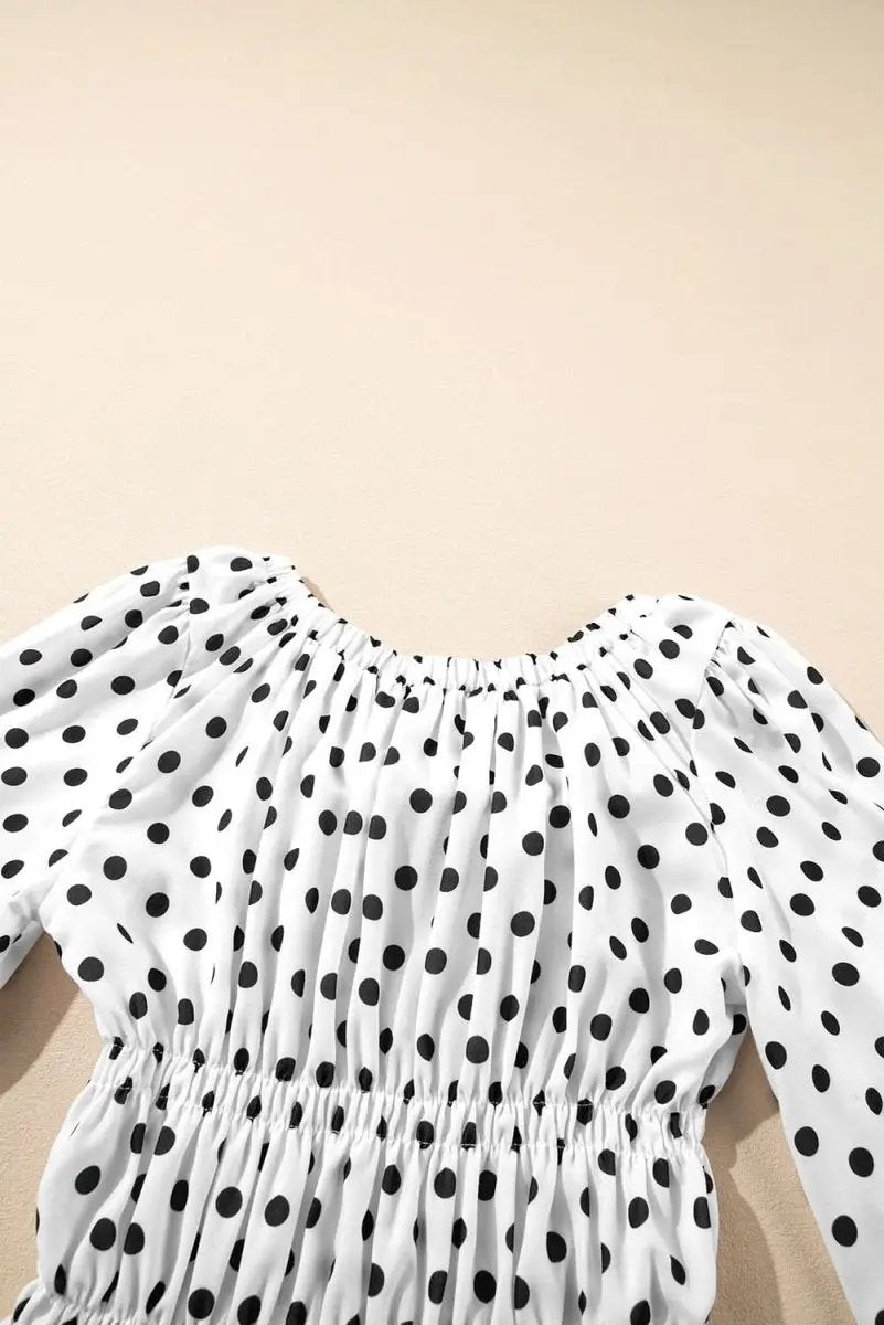 Love Salve Black Polka Dot Peplum Top With Bow Detail