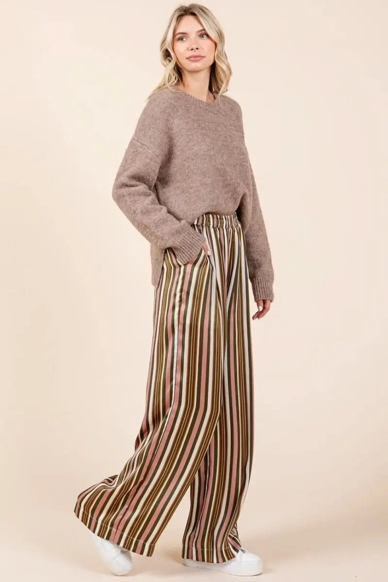Shorts Trendsi Striped Satin Pants Women's Casual Wide Leg Trousers with Pockets