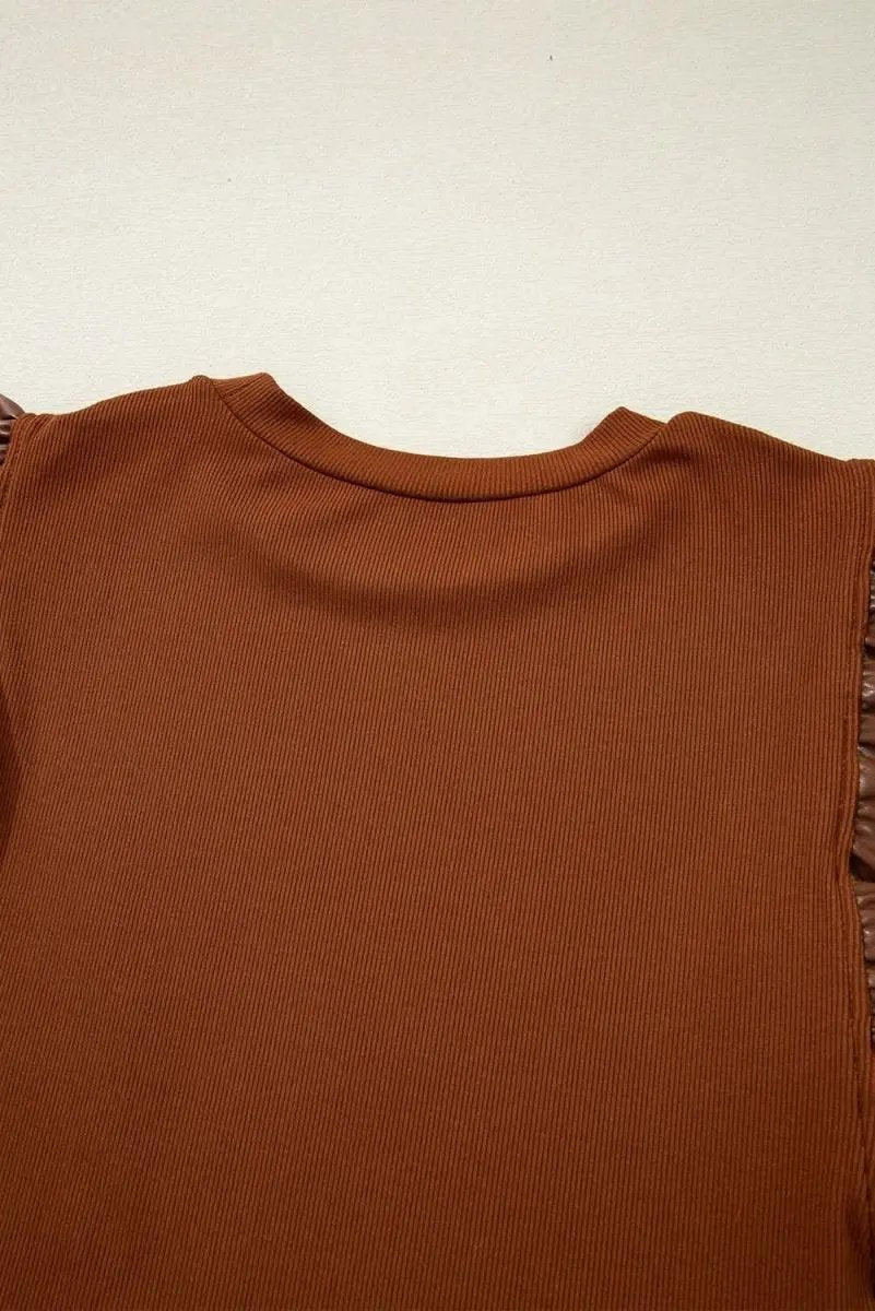 Accessories Love Salve Cinnamon Faux Leather Women's Southern Belle Blouse Ruffle Sleeve Chic