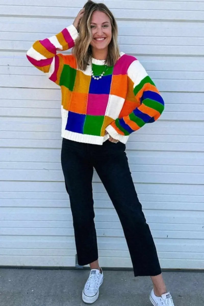 Trendsi Color Block Long Sleeve Sweater | Knit