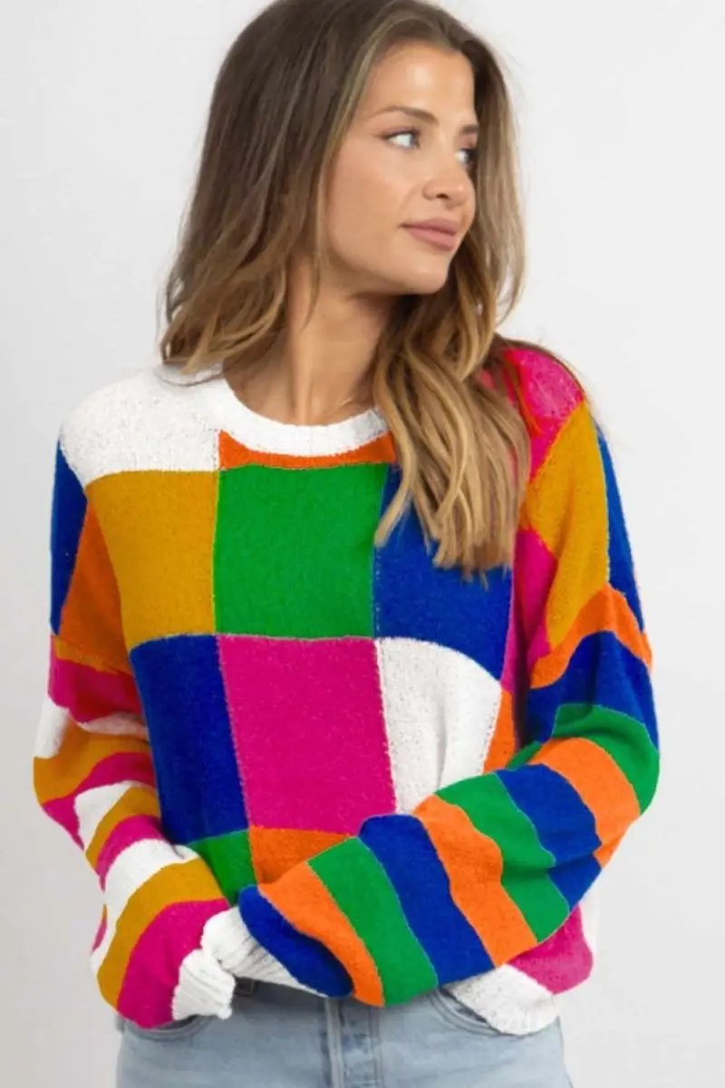Trendsi Color Block Long Sleeve Sweater | Knit