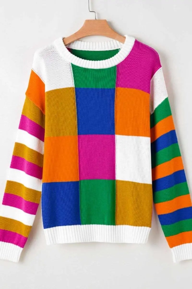 Trendsi Color Block Long Sleeve Sweater | Knit