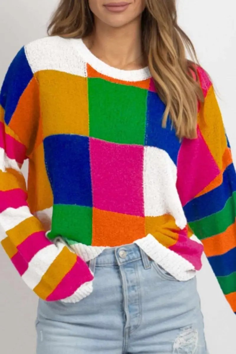 Trendsi Color Block Long Sleeve Sweater | Knit
