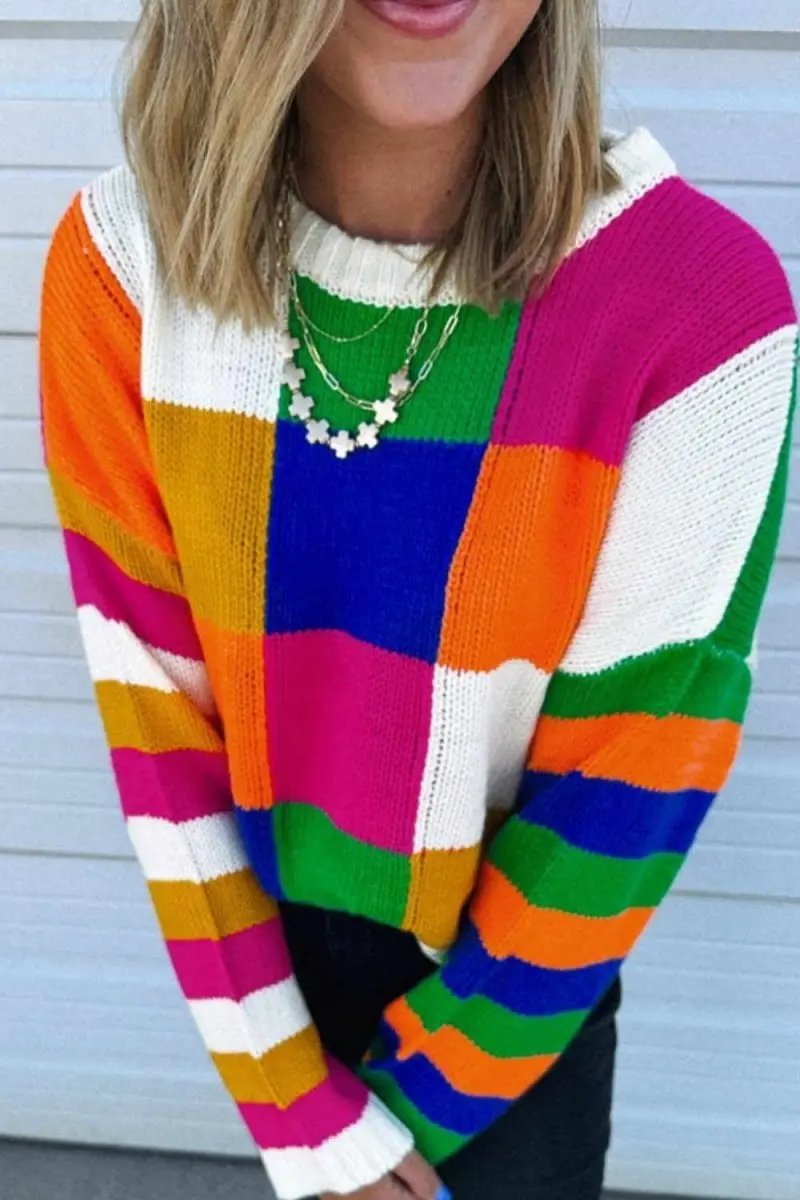 Trendsi Color Block Long Sleeve Sweater | Knit