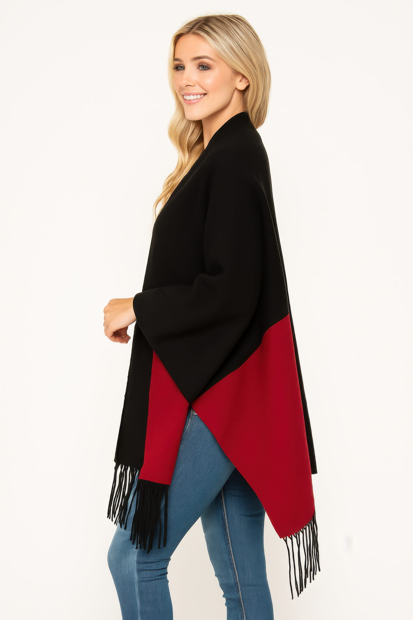 Colorblock Fringe-trimmed Open Wrap