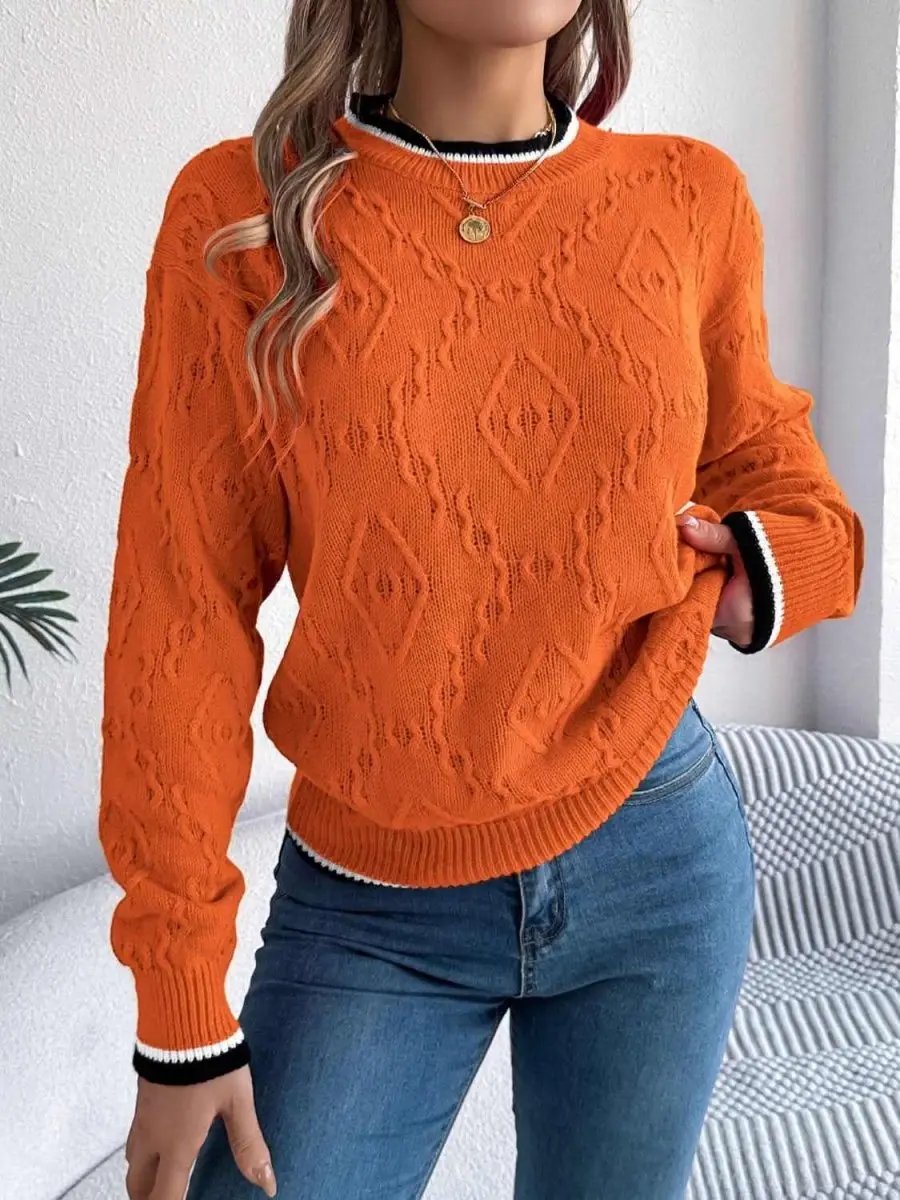 Sweaters Trendsi Contrast Trim Sweater Women's Versatile Acrylic Long Sleeve Top