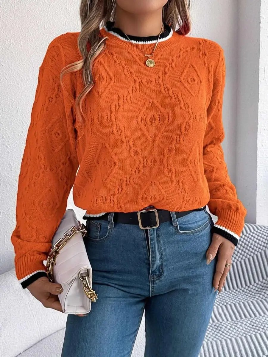 Sweaters Trendsi Contrast Trim Sweater Women's Versatile Acrylic Long Sleeve Top