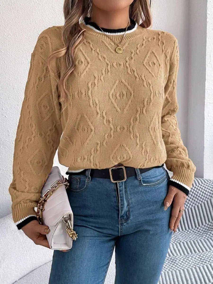 Sweaters Trendsi Contrast Trim Sweater Women's Versatile Acrylic Long Sleeve Top