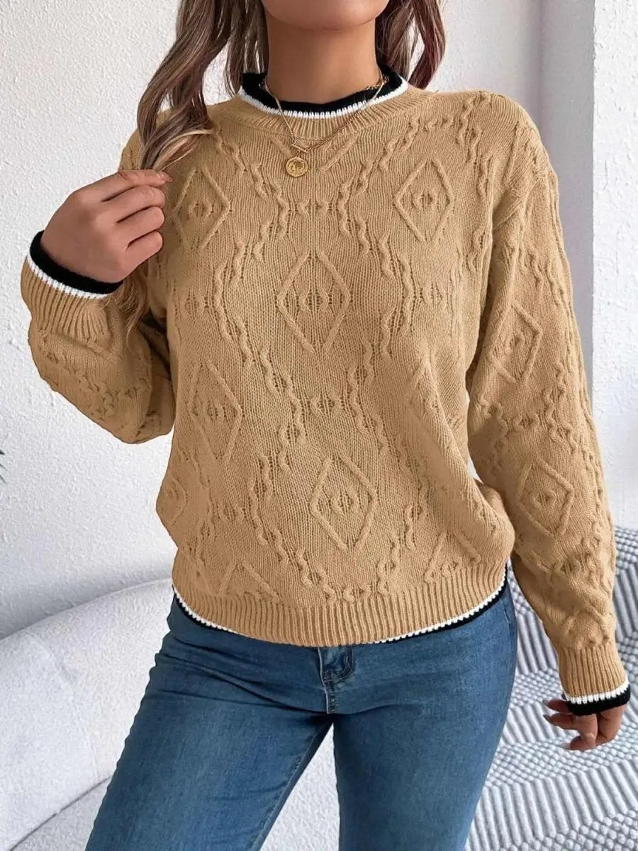 Sweaters Trendsi Contrast Trim Sweater Women's Versatile Acrylic Long Sleeve Top