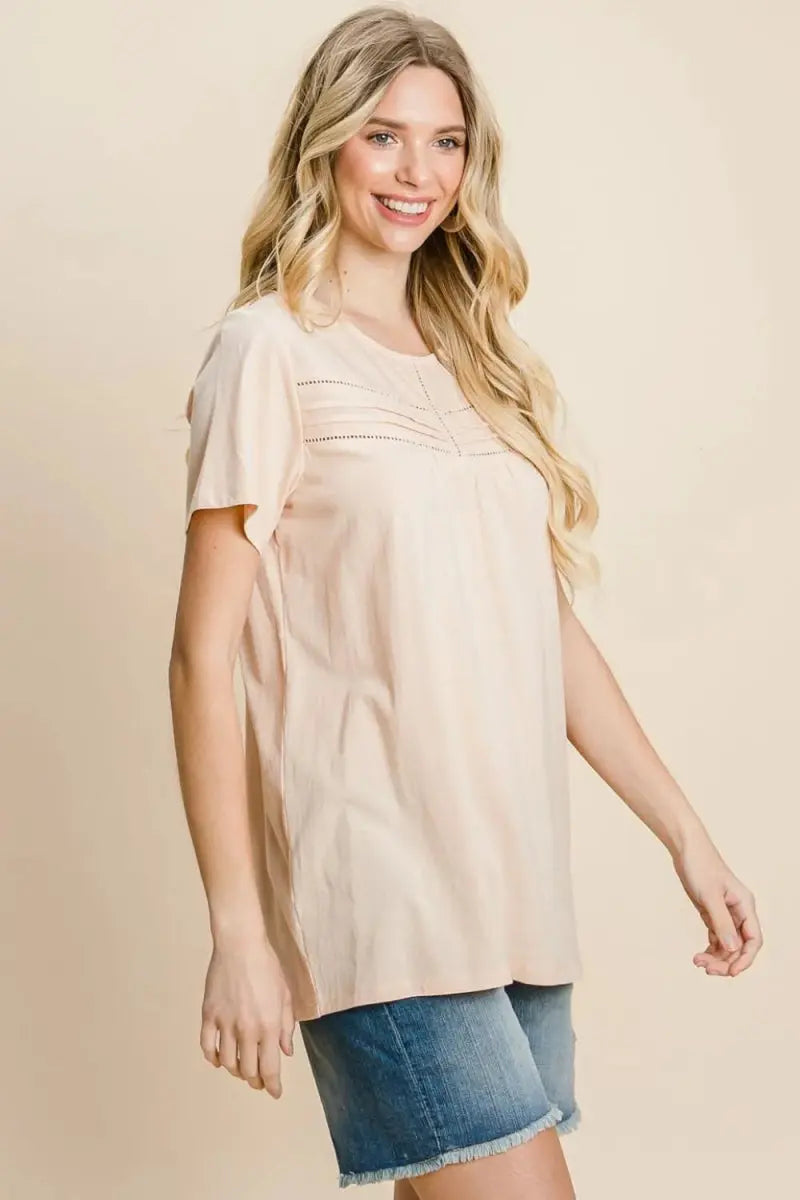 T-Shirts Trendsi Cotton Bleu Eyelet Women's T-Shirt Casual Everyday Top Soft & Breathable