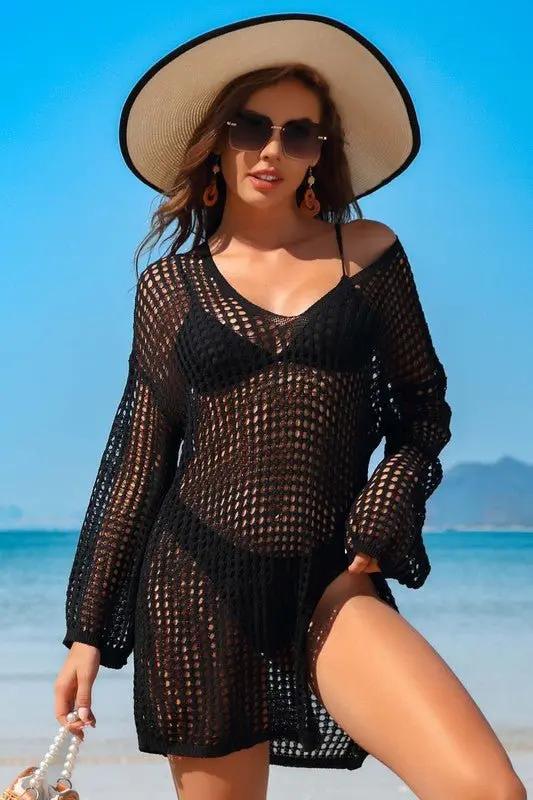 Women's Crochet Coverup Dress Crochet Coverup Dress - Side Split - Loose Fit
