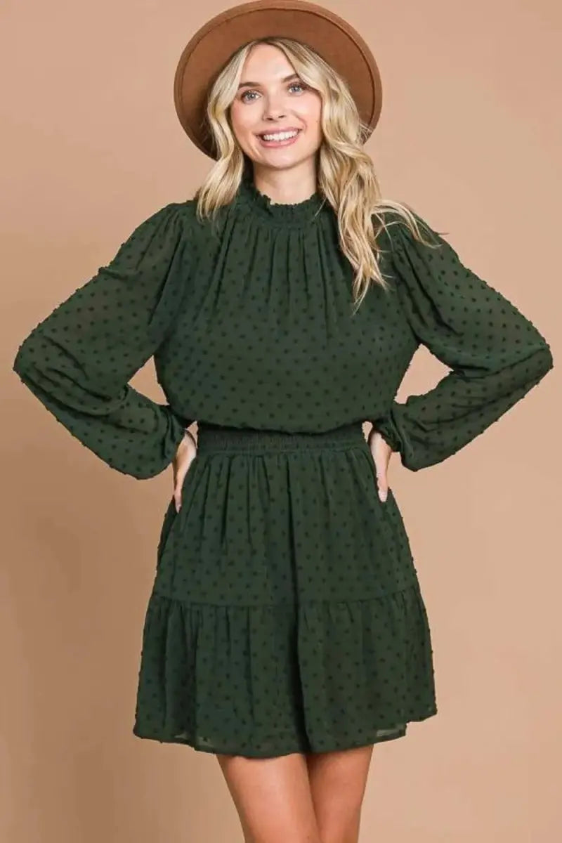 Dresses Trendsi Swiss Dot Mini Dress Women's Casual Smock Neck Pockets Cute