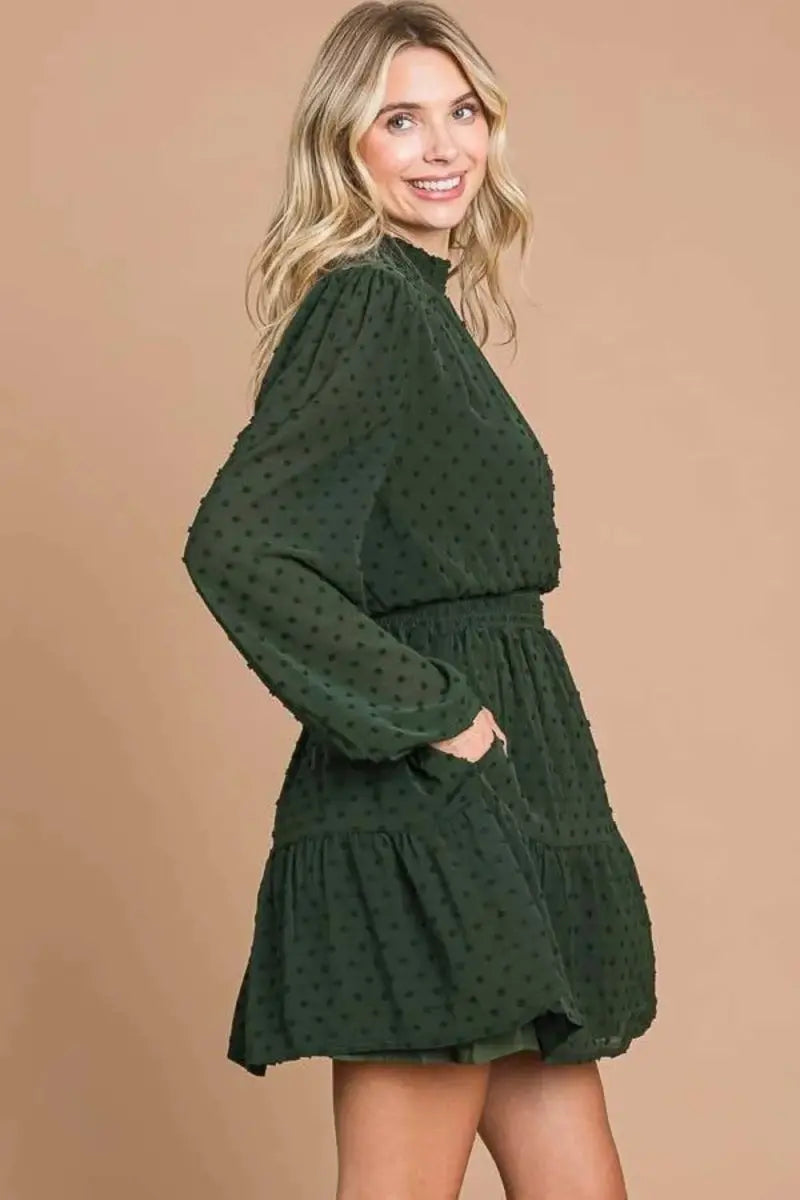 Dresses Trendsi Swiss Dot Mini Dress Women's Casual Smock Neck Pockets Cute