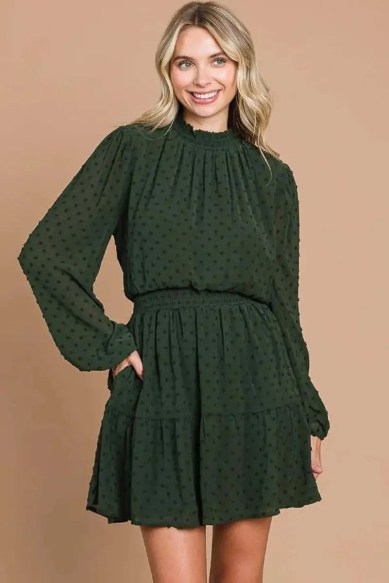 Dresses Trendsi Swiss Dot Mini Dress Women's Casual Smock Neck Pockets Cute