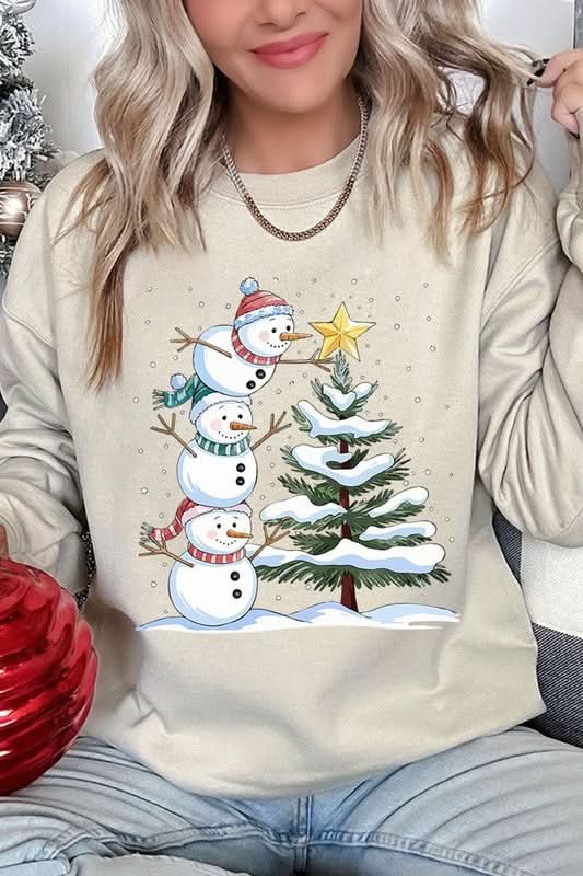 Fleece Sweatshirt Christmas Snowman Graphic Women's Sweater Cute & Cozy
