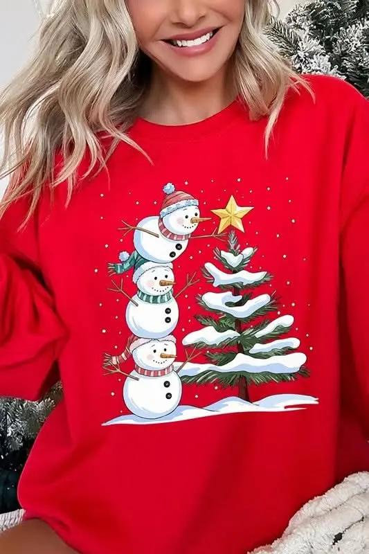 Fleece Sweatshirt Christmas Snowman Graphic Women's Sweater Cute & Cozy