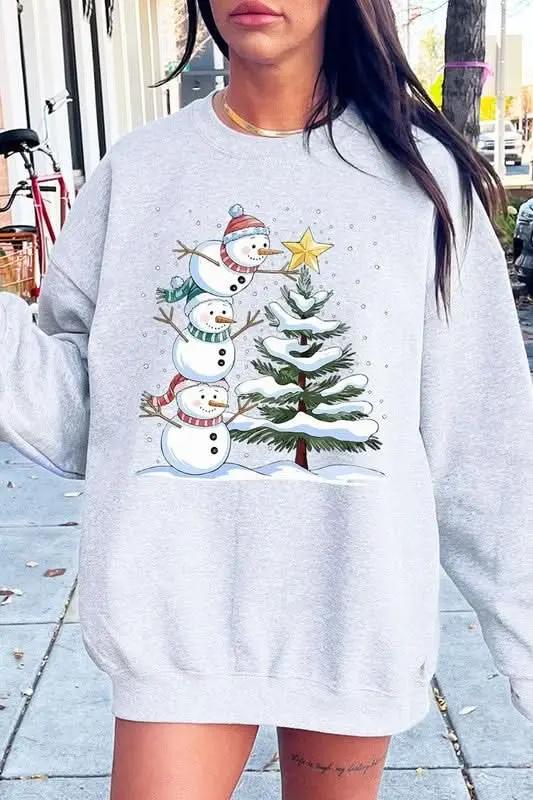 Fleece Sweatshirt Christmas Snowman Graphic Women's Sweater Cute & Cozy