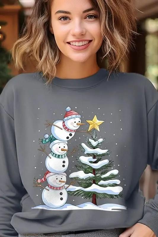 Fleece Sweatshirt Christmas Snowman Graphic Women's Sweater Cute & Cozy