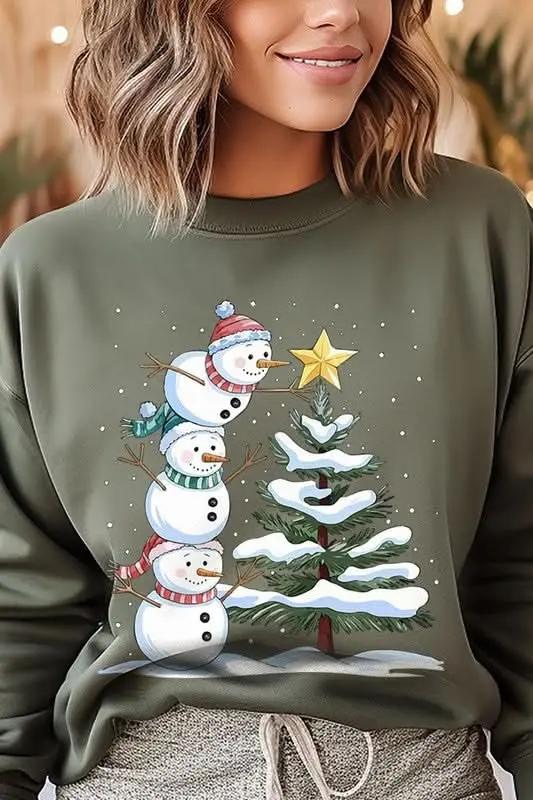 Fleece Sweatshirt Christmas Snowman Graphic Women's Sweater Cute & Cozy