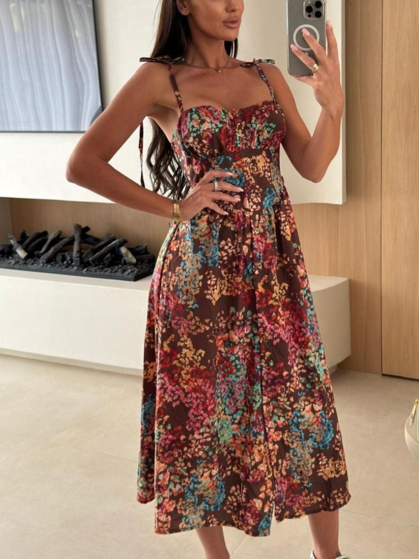 Striped Tie Shoulder Midi Dress