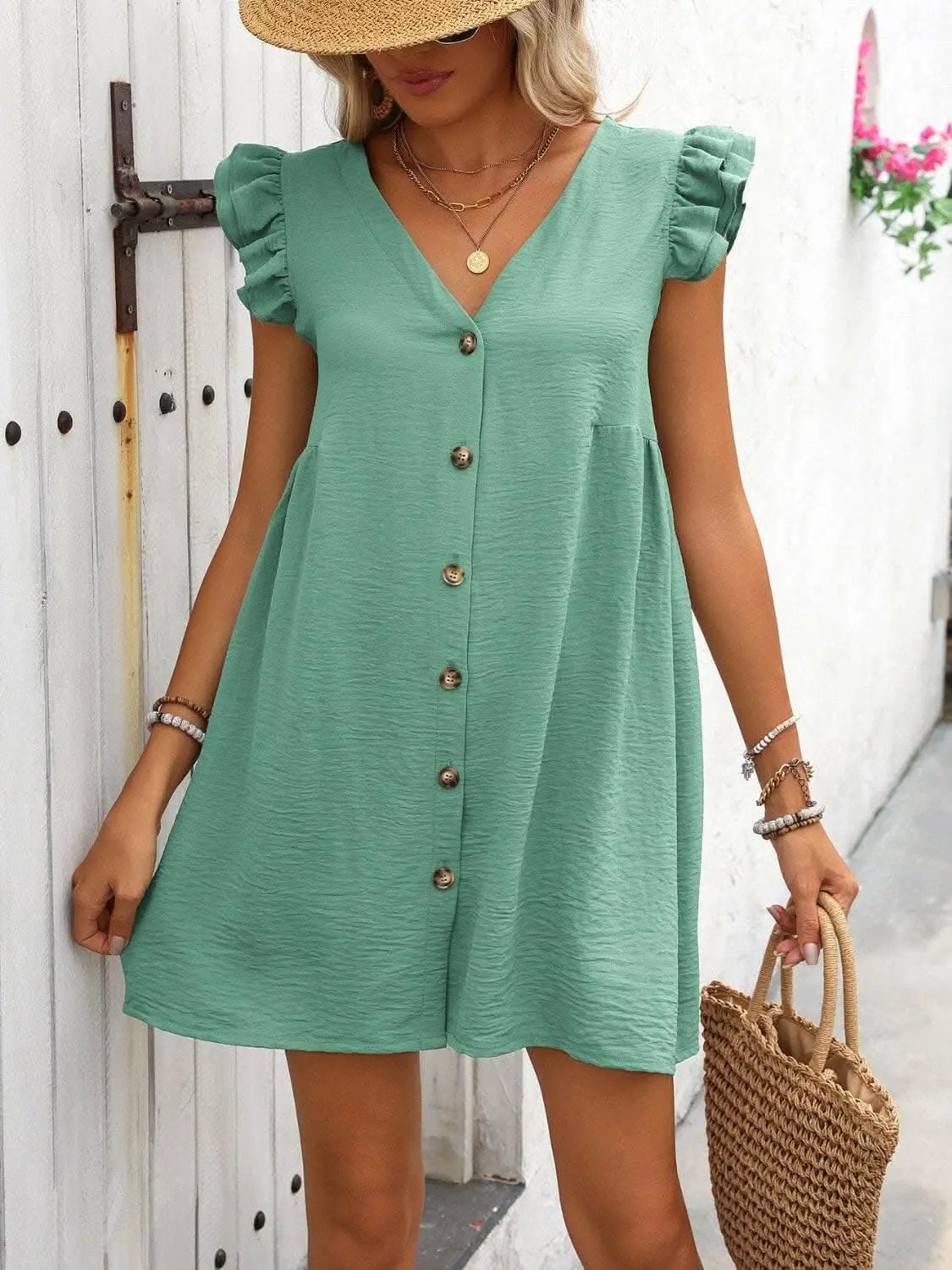 Dresses Trendsi Chic button-up v-neck mini dress