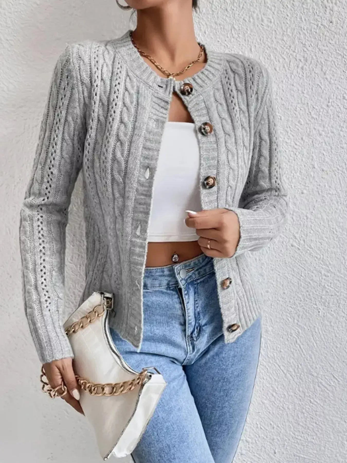 Cable Knit Button Up Cardigan