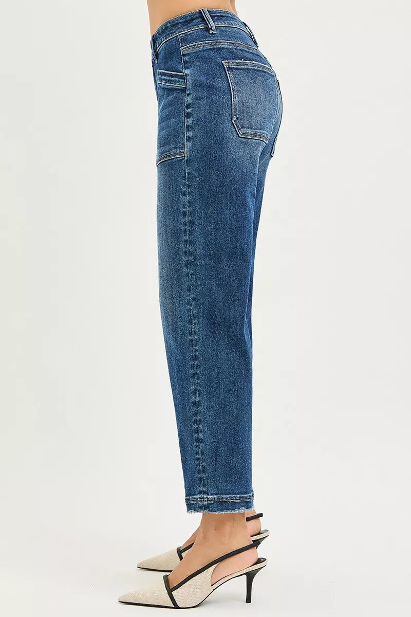 RISEN Jeans - Slouchy Cropped Baggy Jeans with Front Patch Pocket
