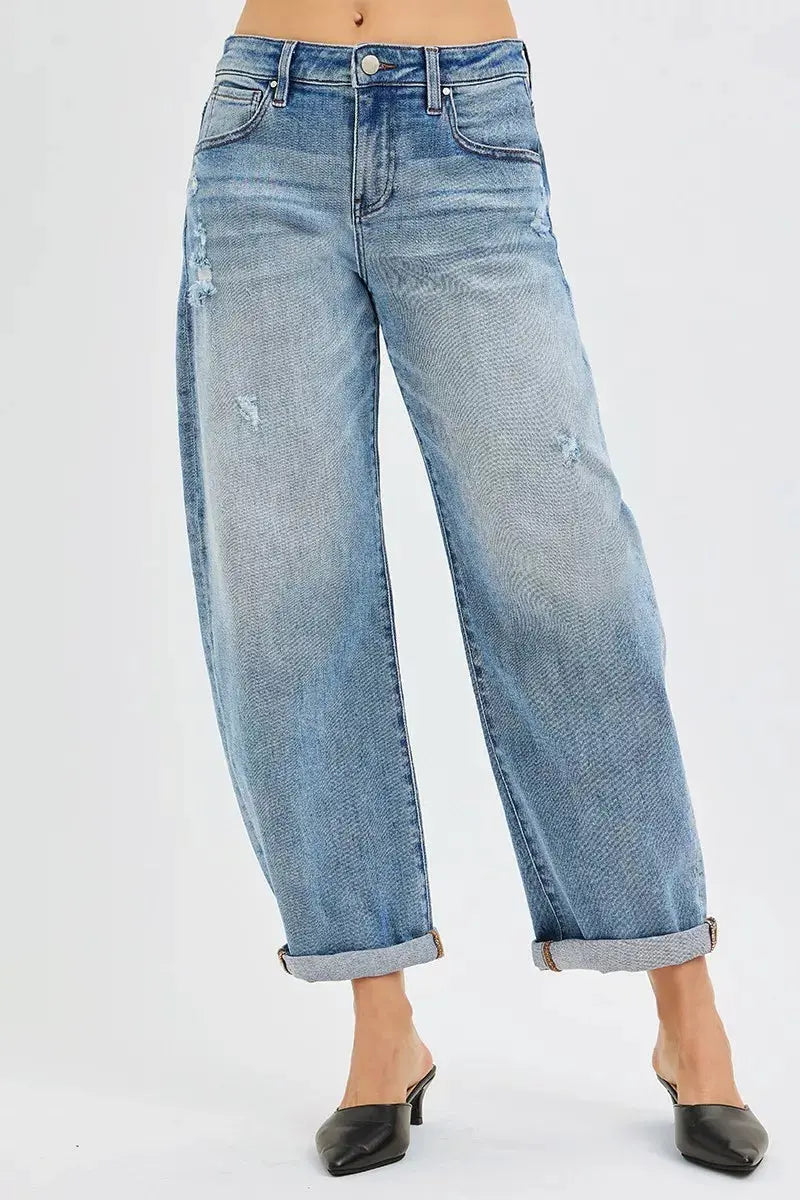 RISEN Jeans - Full Size Slouchy Ankle Length Barrel Jeans with Cuffs