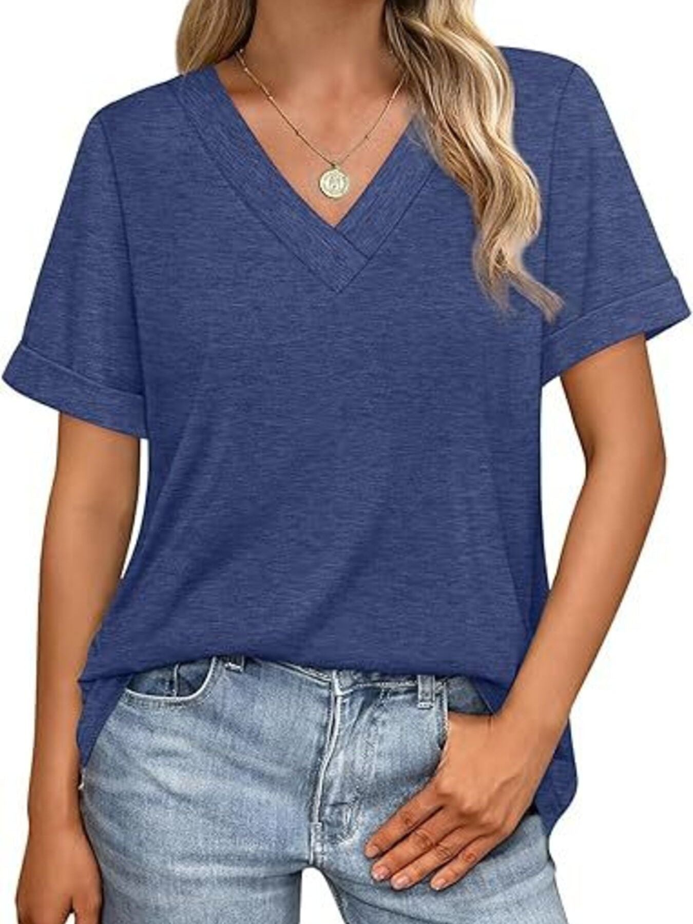 Casual V Neck Short Sleeve T Shirt