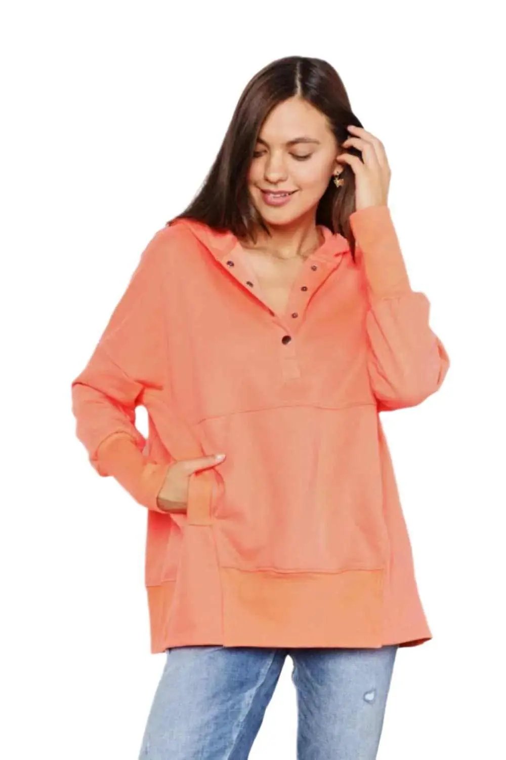 Jackets Trendsi Chic quarter-snap hoodie for women